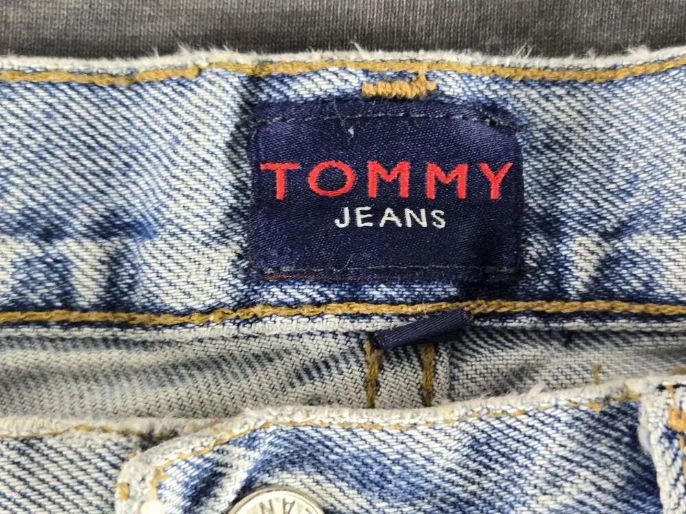 Vintage 90s Tommy Hilfiger Shorts Mens 33 Blue Denim Distressed Cutoff Jorts
